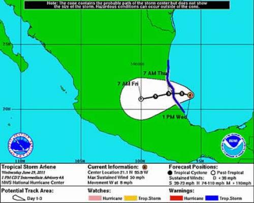 Declara Tamaulipas alerta naranja por tormenta Arlene